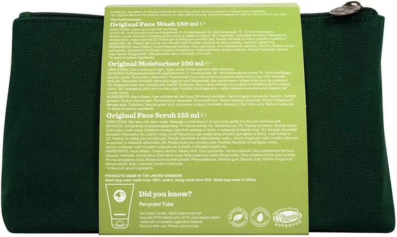 Bulldog Original Skincare Kit For Men 4pc (Washbag, 150ml Face Wash, 100ml Moisturiser, 125ml Scrub)