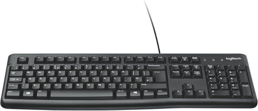 Logitech K120 Wired Keyboard for Windows, USB Plug-and-Play, Full-Size, Spill-Resistant, Curved Space Bar, Compatible with PC, Laptop, QWERTY UK English Layout - Black