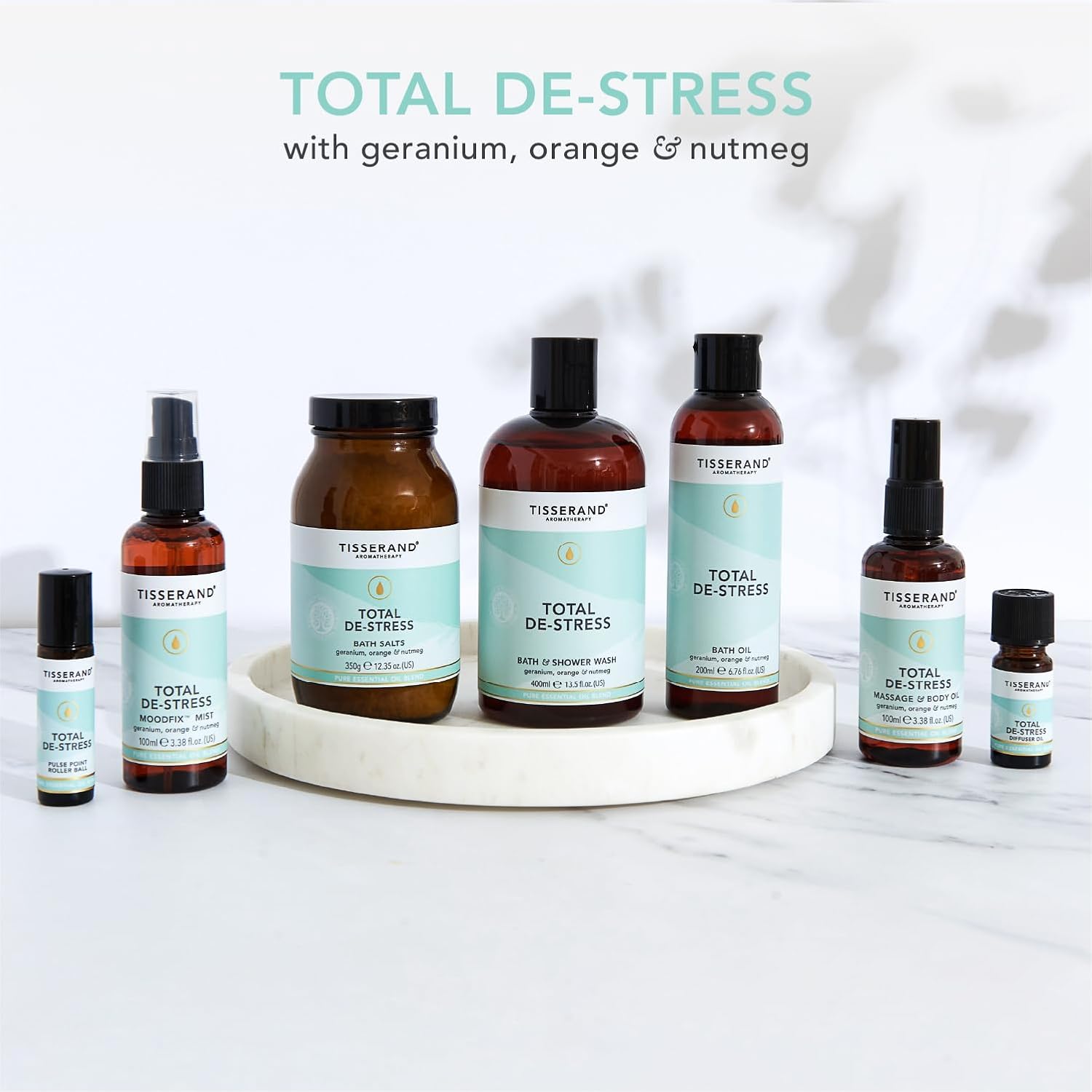 Tisserand Aromatherapy - Total De-Stress Discovery Kit - Roller Ball, Massage & Body Oil & Moodfix Mist Tisserand Aromatherapy - Total De-Stress Discovery Kit - Roller Ball, Massage & Body Oil & Moodfix Mist