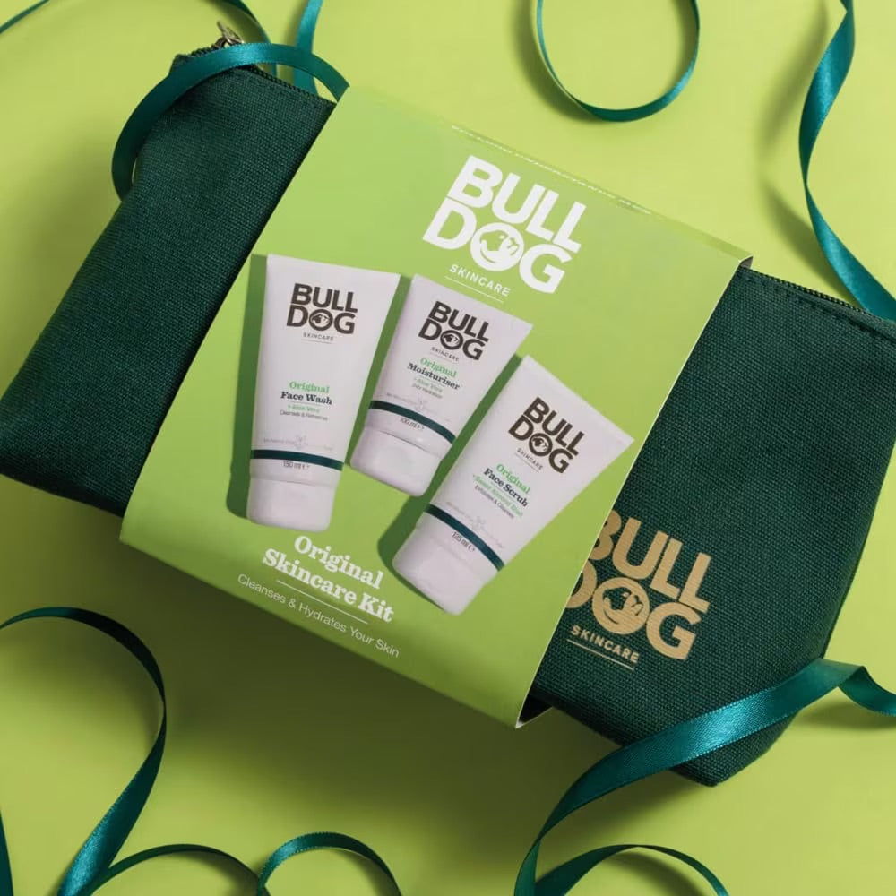Bulldog Original Skincare Kit For Men 4pc (Washbag, 150ml Face Wash, 100ml Moisturiser, 125ml Scrub)