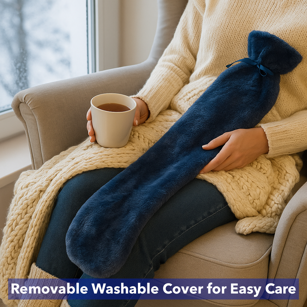 Generise 2 Litre Extra Long Hot Water Bottle with Plush Cover - Blue