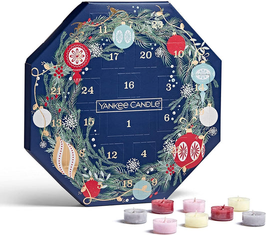 Yankee Candle Wreath Advent Calendar Gift Set with Tea Lights - BLUE