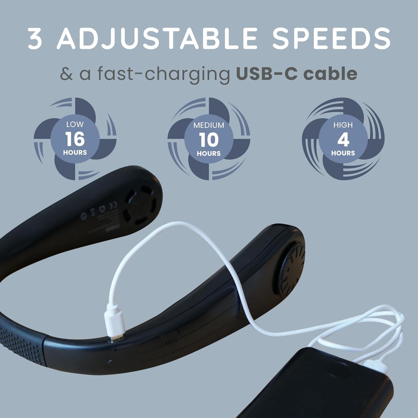 CUQOO Bladeless Neck Fan – 3 Speeds, Foldable, 3 Colours
