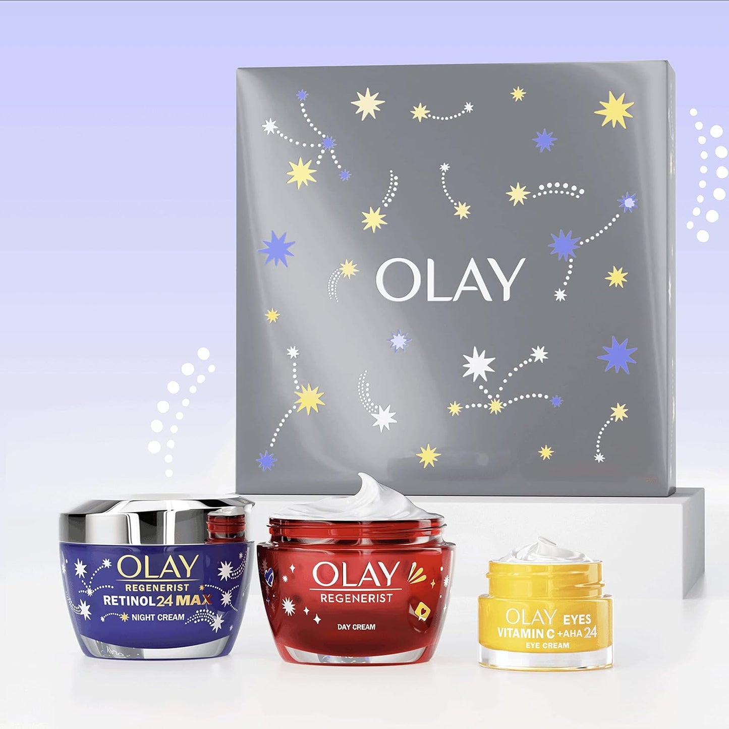 Olay Moisturiser Women's  Skin Care Gift Box: Eye Cream 15ml, Retinol 24 MAX 50ml & Regenerist Face Cream 50ml