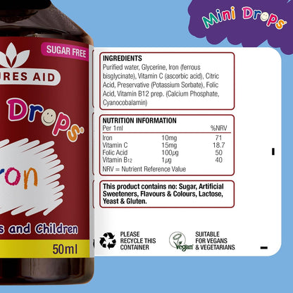 Natures Aid Mini Drops Iron Supplement for Kids & Children - 50ml
