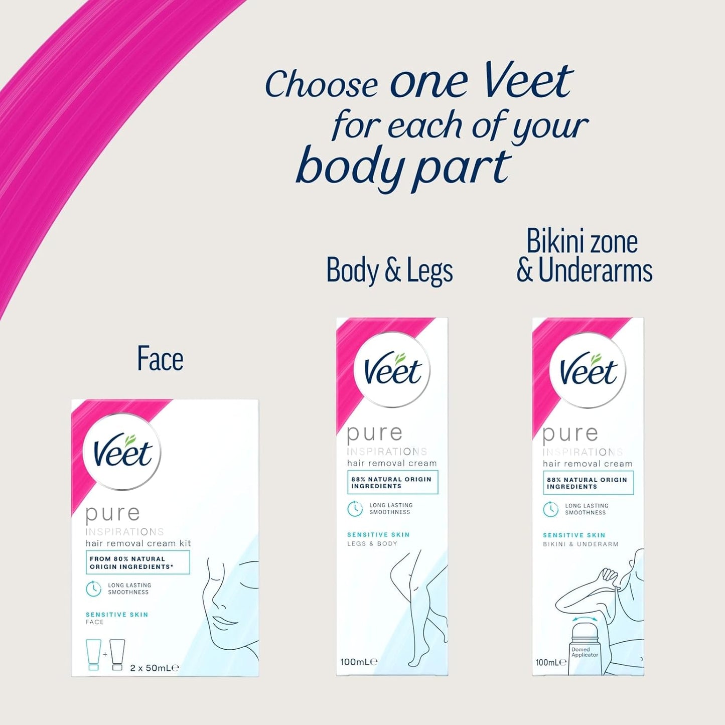 Veet Pure Inspirations Hair Removal Cream for Sensitive Skin, for Legs and Body, 100ml