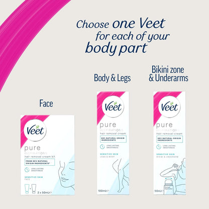 Veet Pure Inspirations Hair Removal Cream for Sensitive Skin, for Legs and Body, 100ml