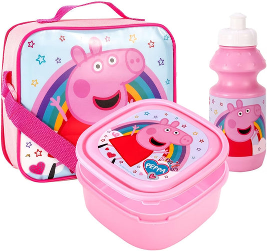 Peppa Pig Lunch Set 3pc (Contains: Lunch Bag, Sandwich Box & 350ml Sports Bottle)
