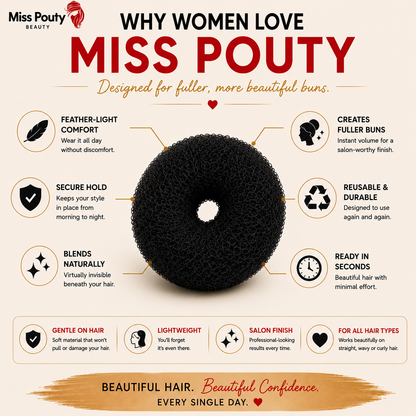 Miss Pouty Hair So Hair Bun Maker in Black – Large Donut Hair Bun Shaper 5 Inch