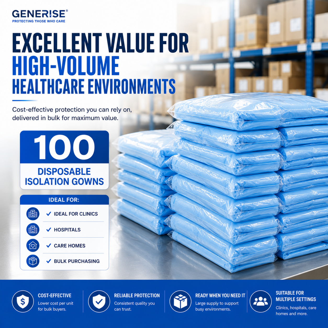 Disposable Waterproof Isolation Gowns with Thumb Loops | Blue Embossed CPE | Waterproof PPE | Hospitals, Care Homes, Dental & Home Use
