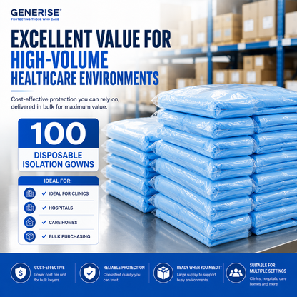 Disposable Waterproof Isolation Gowns with Thumb Loops | Blue Embossed CPE | Waterproof PPE | Hospitals, Care Homes, Dental & Home Use