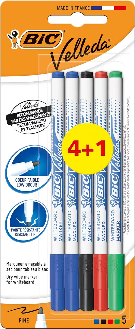 BIC Velleda 1721 Whiteboard Pens - Assorted Colours, Pack of 4+1