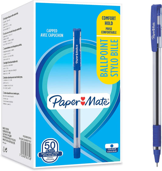Paper Mate Ballpoint Pens Comfort Grip Fine Point (0.7mm) Blue 50 Count