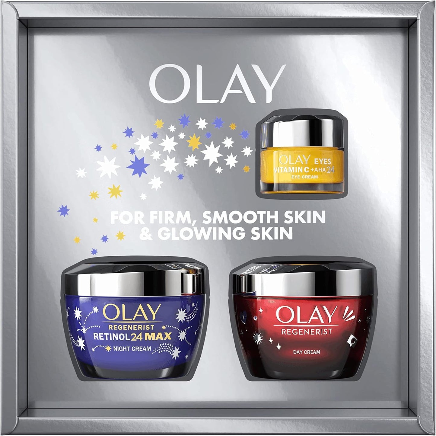 Olay Moisturiser Women's  Skin Care Gift Box: Eye Cream 15ml, Retinol 24 MAX 50ml & Regenerist Face Cream 50ml