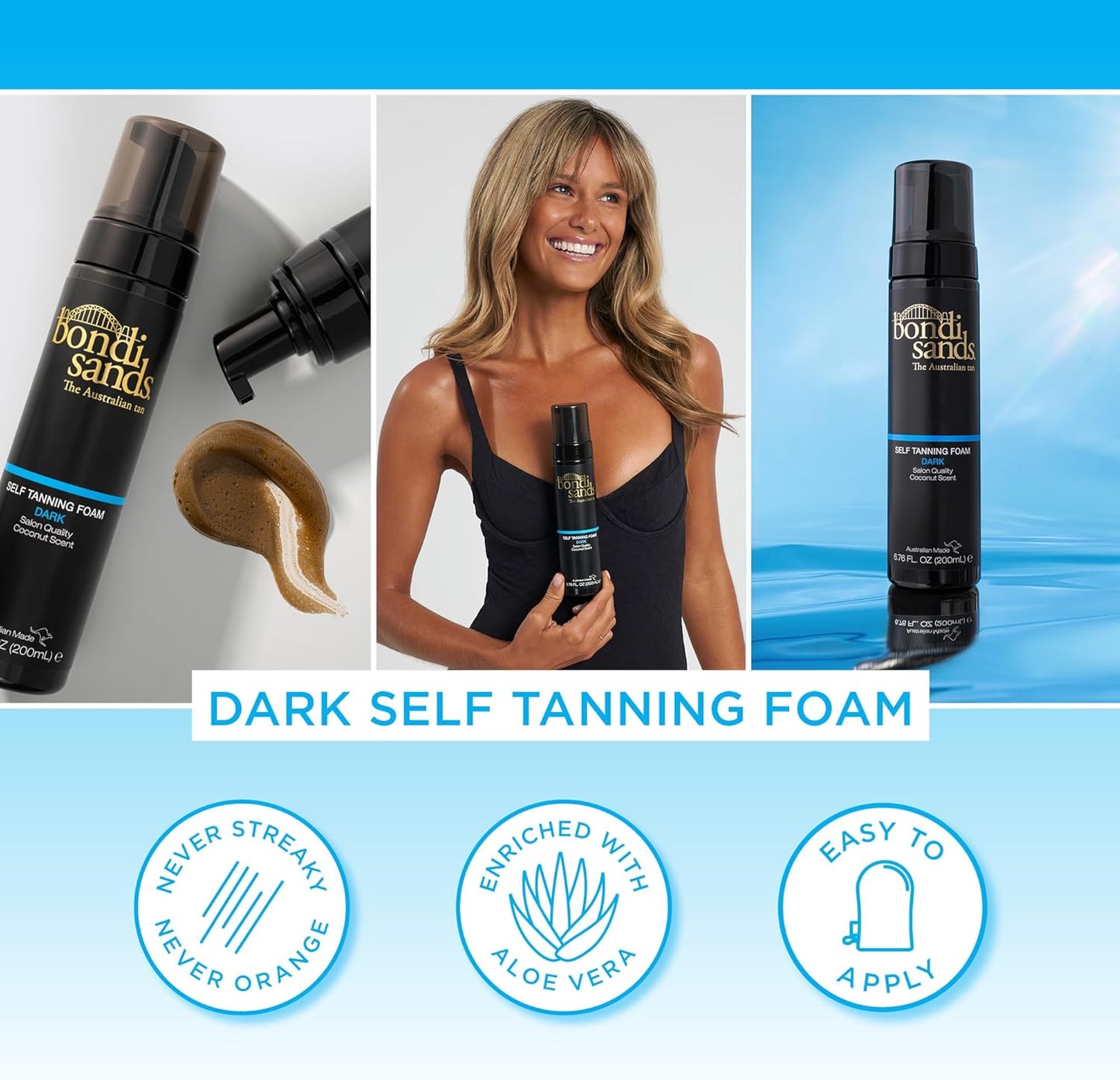 Bondi Sands Dark Self-Tanning Foam | Lightweight, Buildable Formula Gives a Deep Bronzed Glow for a Flawless Finish