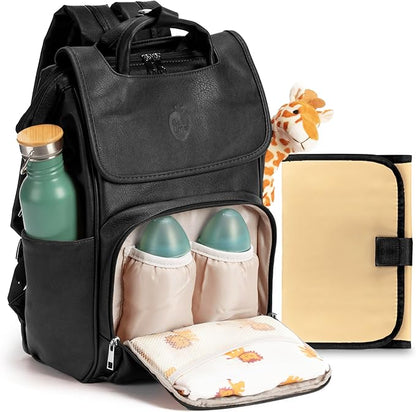 Baby Uma Award Winning Baby Changing Bag Backpack- Black Leather