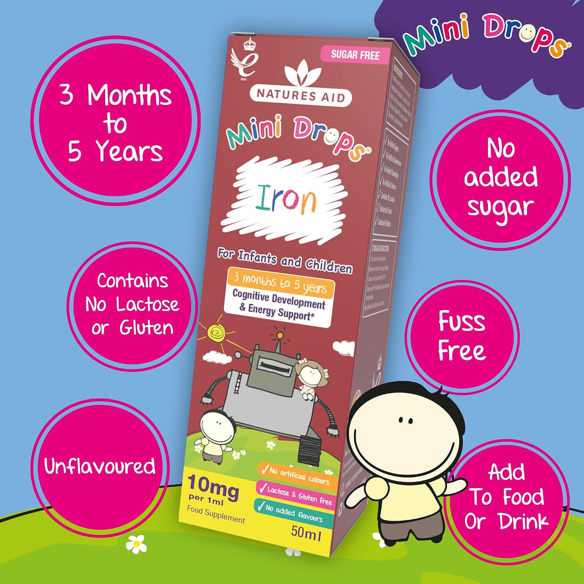 Natures Aid Mini Drops Iron Supplement for Kids & Children - 50ml