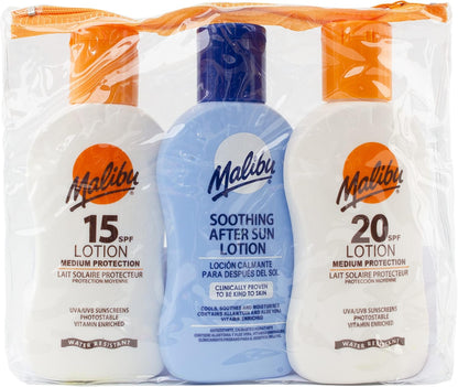 Malibu Sun 3 Pack Travel Essentials Multipack - SPF 15, SPF 20 & Lotion