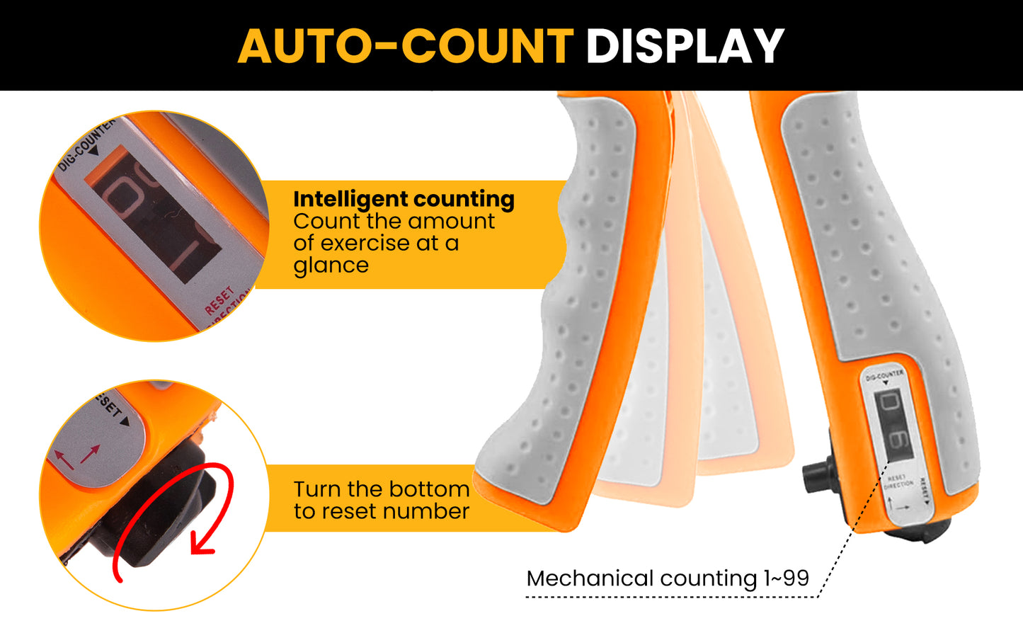 Generise Adjustable Hand Grip with Counter- 5kg - 60kg- Orange