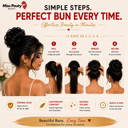 Miss Pouty Hair So Hair Bun Maker in Black – Large Donut Hair Bun Shaper 5 Inch