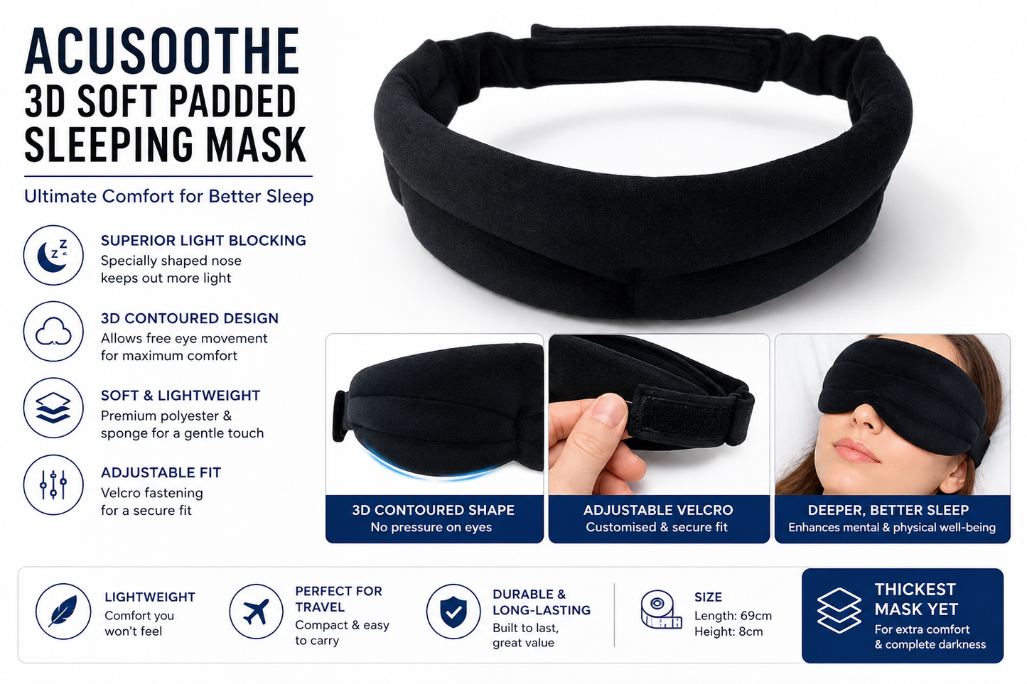 Acusoothe 3D Soft Padded Sleeping Mask – Ultimate Comfort for Better Sleep