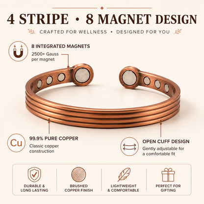 Acusoothe Copper Magnetic Bracelet for Pain Relief Therapy - 4 Stripe