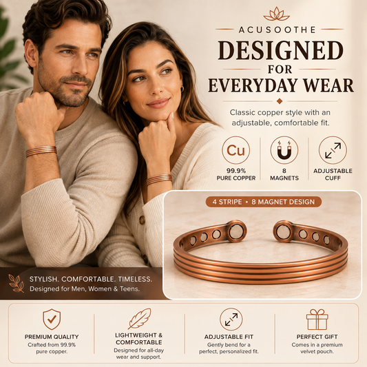 Acusoothe Copper Magnetic Bracelet for Pain Relief Therapy - 4 Stripe