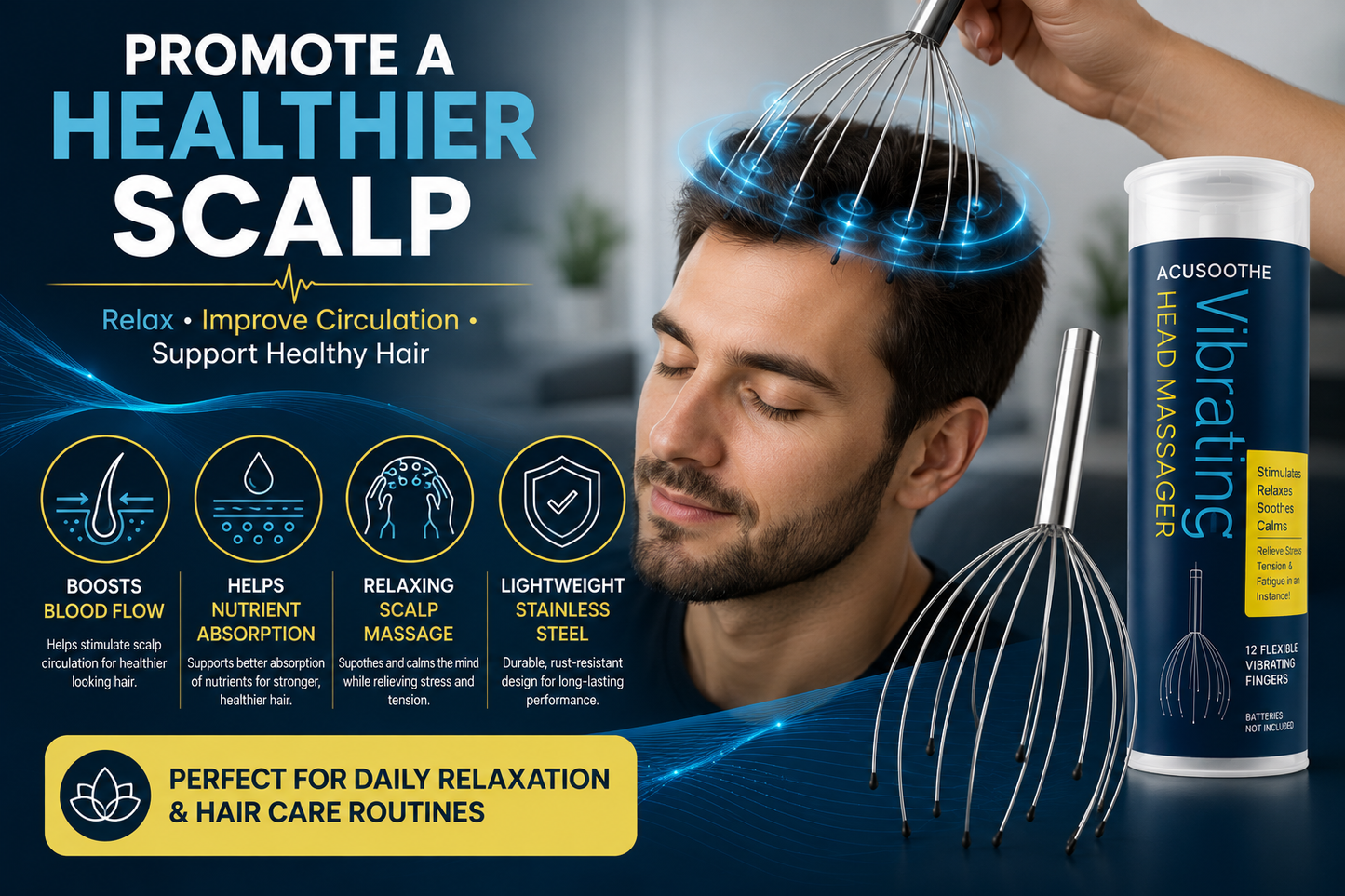 AcuSoothe Vibrating Head Massager – Electric Scalp Massager for Hair Growth, Stress Relief & Relaxation