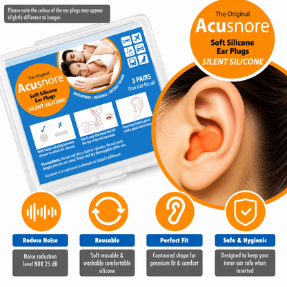 Acusnore Soft Silicone Ear Plugs for Better Sleep- 6 Pack For Premium Noise Reduction & Comfort