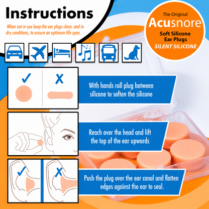 Acusnore Soft Silicone Ear Plugs for Better Sleep- 6 Pack For Premium Noise Reduction & Comfort
