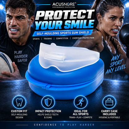 Glamza Self-Moulding Sports Gum Shield with Blue Carry Case – Mouth Guard for Rugby, Boxing, Football & Contact Sports
