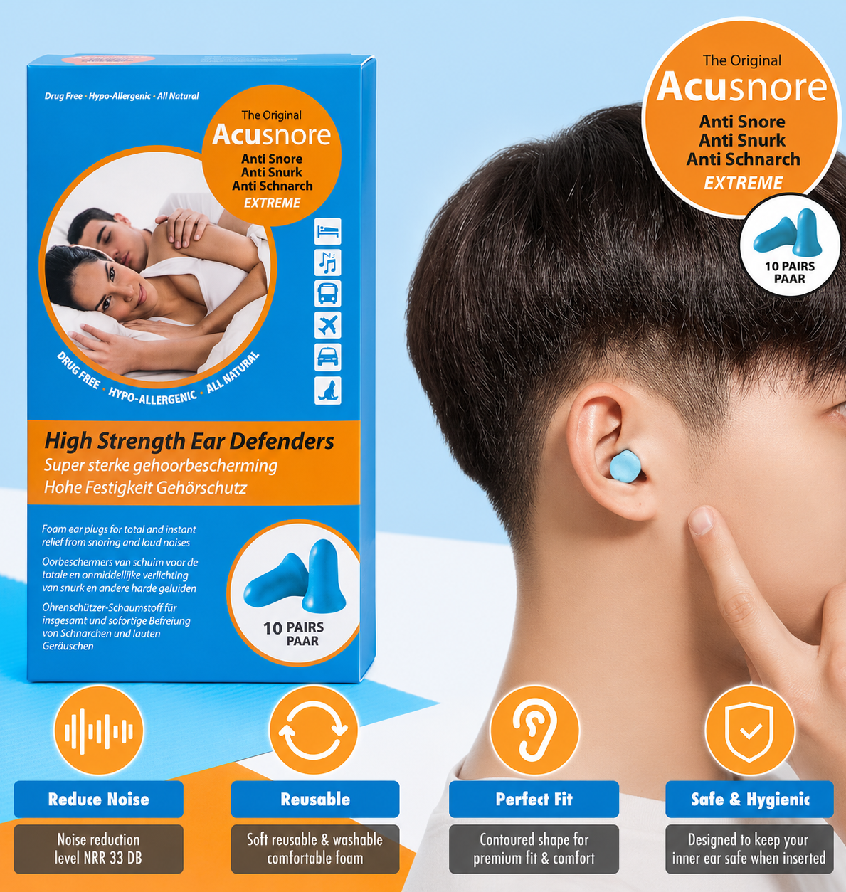 Acusnore High Strength Ear Defenders - 20 Pack