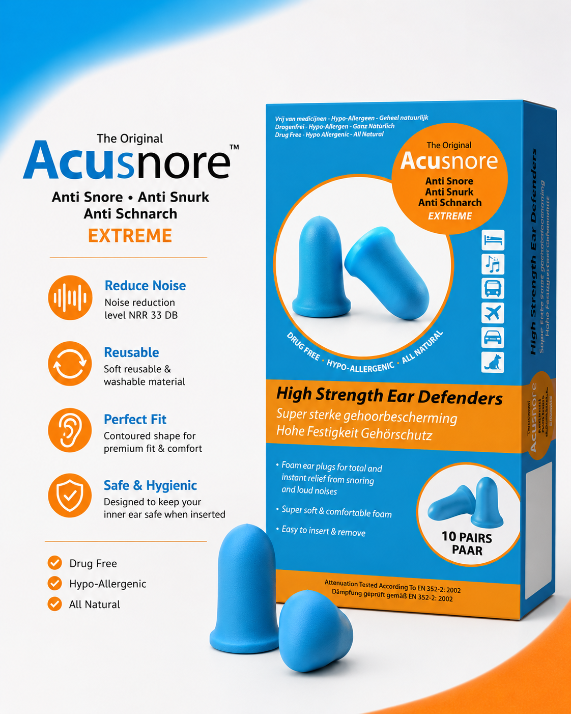Acusnore High Strength Ear Defenders - 20 Pack