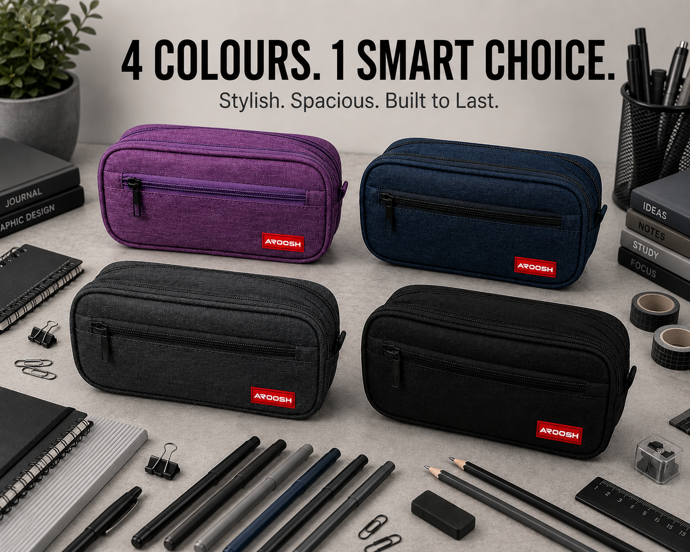 Premium Quality Pencil Cases – Spacious, Durable & Stylish - 4 Pockets & 4 Colours!