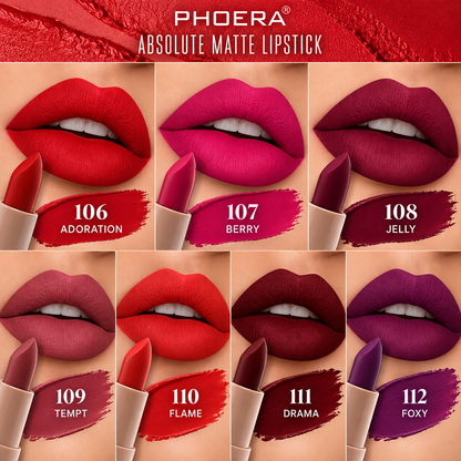 PHOERA Absolute Matte Lipstick – Long Lasting, Highly Pigmented Velvety Lip Colour – 7 Shades