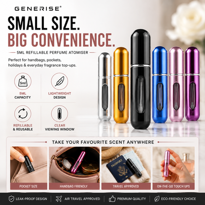 GENERISE Refillable Perfume Atomiser Spray – 5ml Travel-Size Fragrance Bottle, Air Travel Approved
