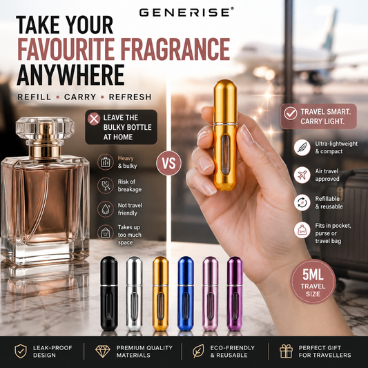 GENERISE Refillable Perfume Atomiser Spray – 5ml Travel-Size Fragrance Bottle, Air Travel Approved