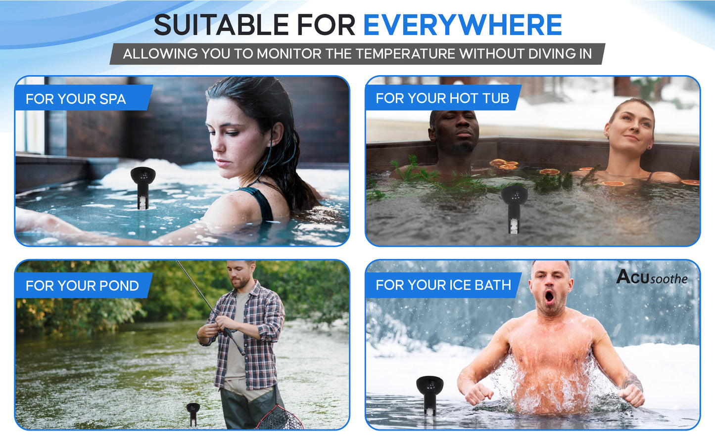 Acusoothe Floating Bath and Pool Thermometer - Black
