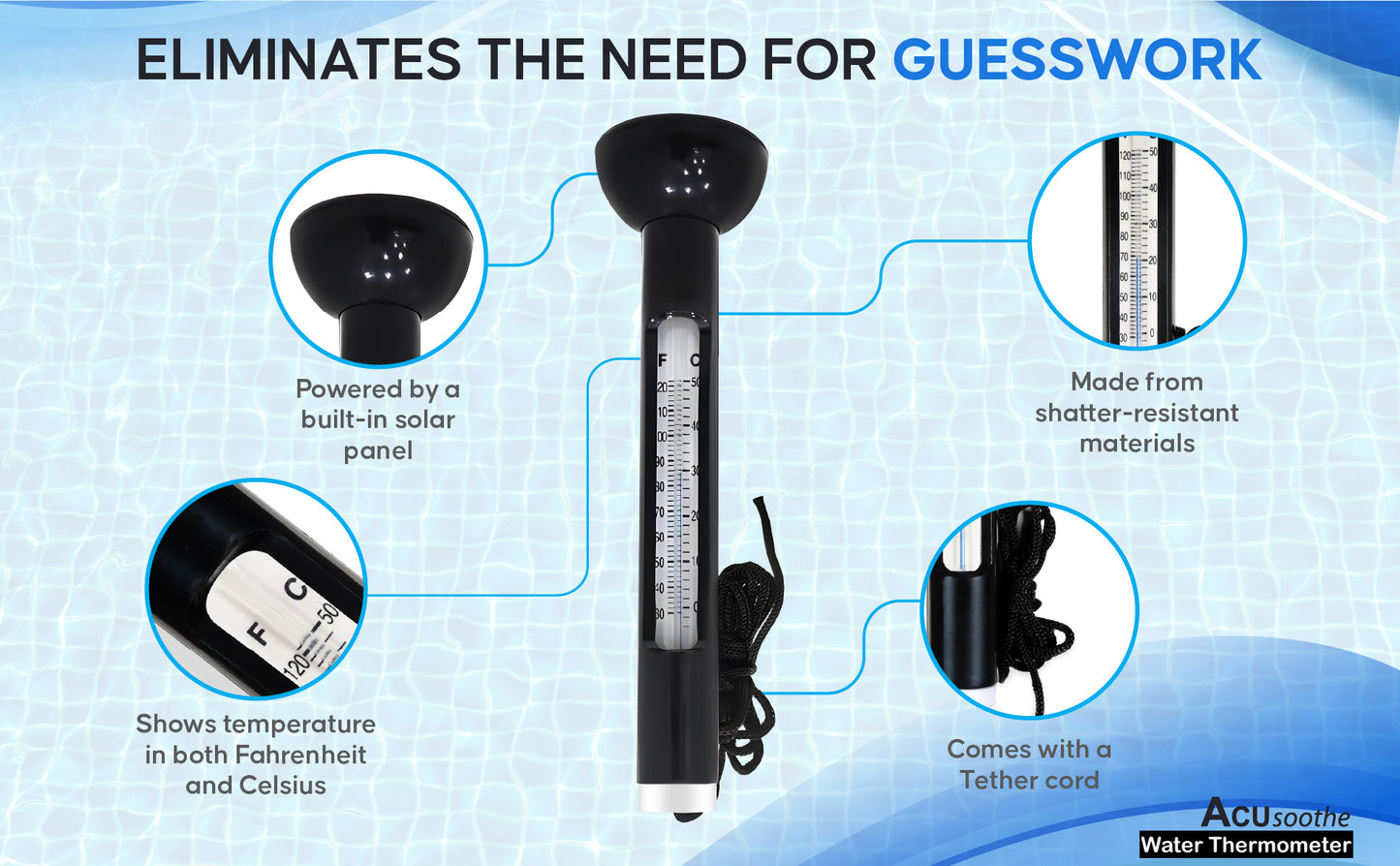 Acusoothe Floating Bath and Pool Thermometer - Black