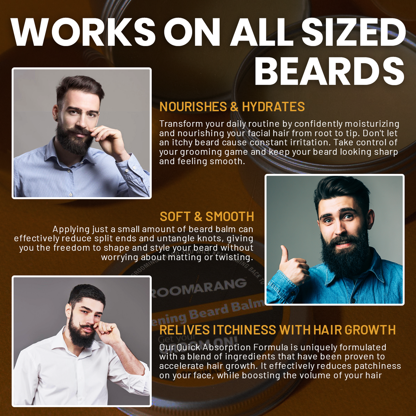 Groomarang Softening Beard Balm 60ml - Enriched with Sweet Almond Oil, Jojoba, Limonene & Linalool