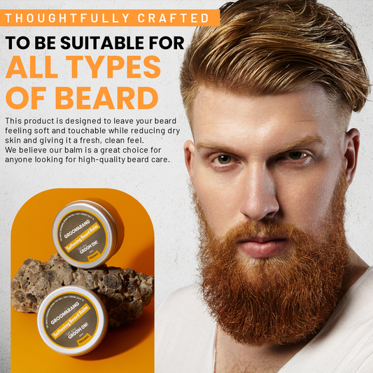 Groomarang Softening Beard Balm 60ml - Enriched with Sweet Almond Oil, Jojoba, Limonene & Linalool
