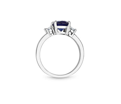 Diamond Style London - Oval cut blue ring with clear side stones in rhodi (Item code: Bluering6)