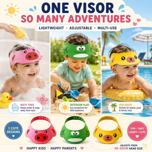 Toddlers Multi Use Visor Hats - 3 Cute Designs