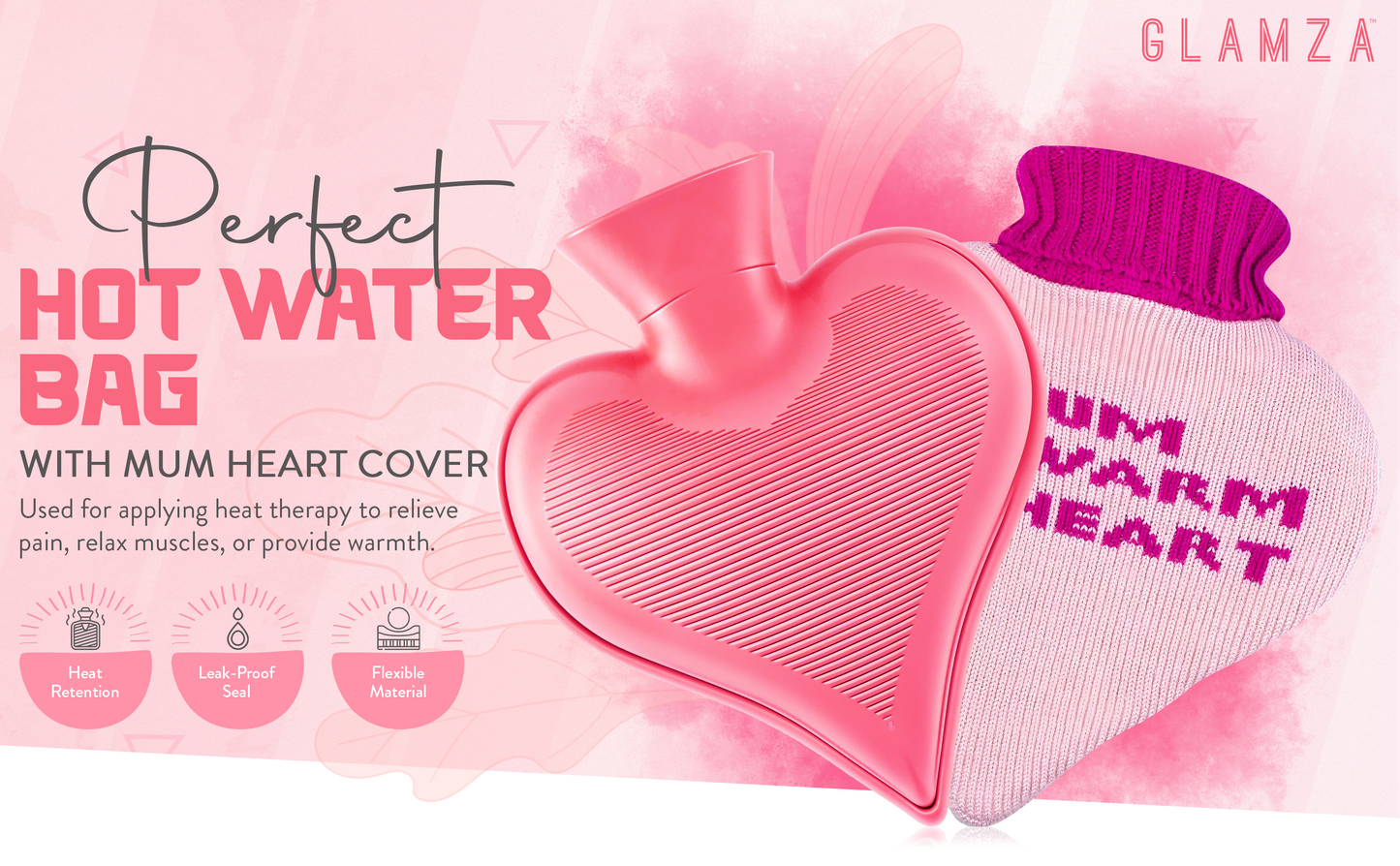 Generise 1L Heart-Shaped Hot Water Bottles with Plush Cover – Perfect Gift for Mum