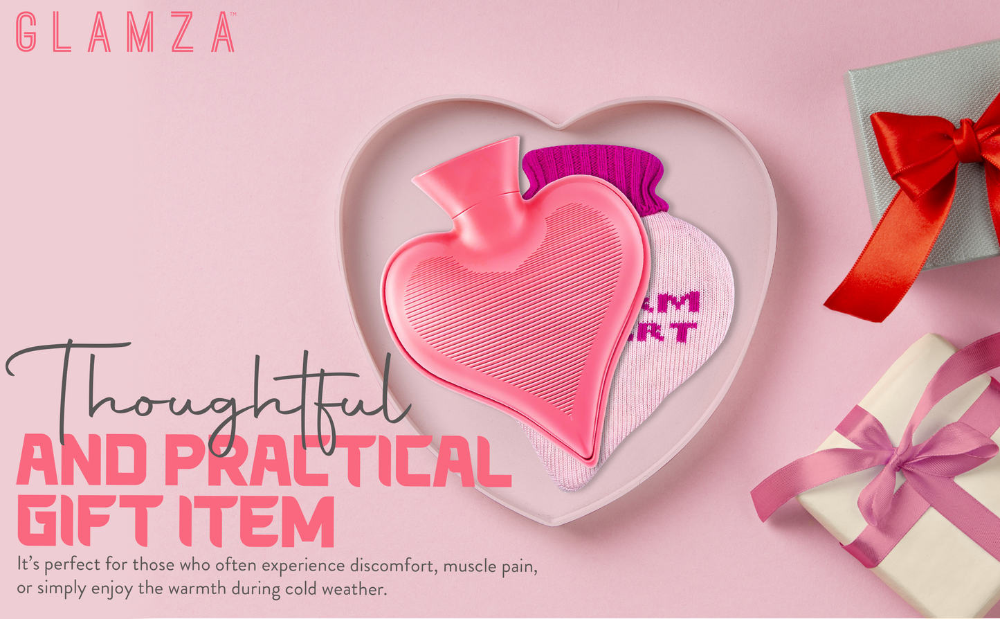 Generise 1L Heart-Shaped Hot Water Bottles with Plush Cover – Perfect Gift for Mum