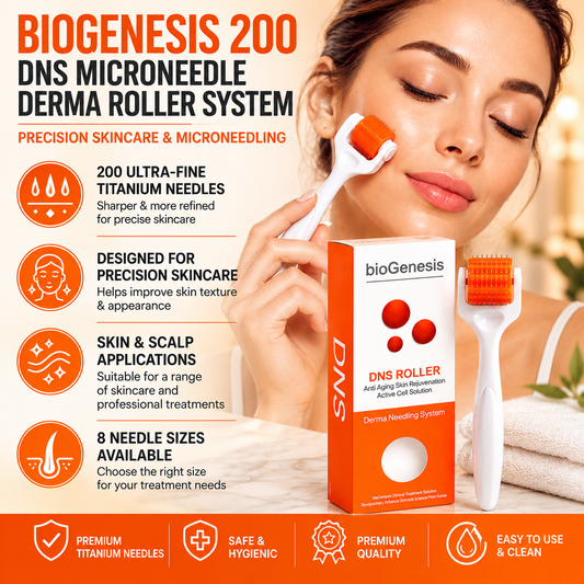 Biogenesis 200 DNS Microneedle Derma Roller System – 200 Titanium Needles - 0.25mm to 3.0mm - 8 Sizes to Choose From!