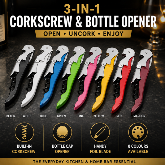 Multi-Function 3-in-1 Corkscrew & Bottle Opener – Stainless Steel