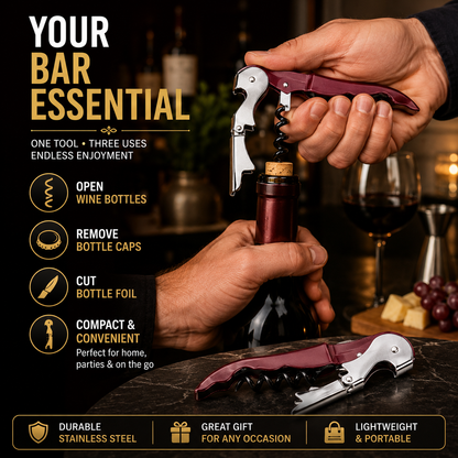 Multi-Function 3-in-1 Corkscrew & Bottle Opener – Stainless Steel