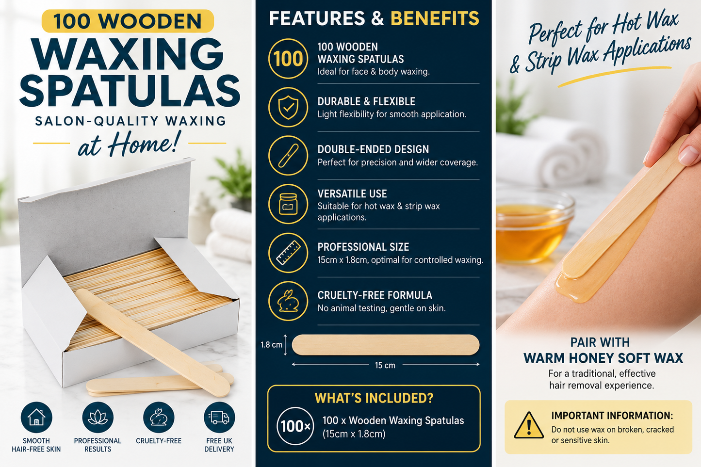 100 Wooden Waxing Spatulas