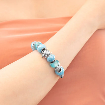 Diamond Style London - Charm Bracelet with Beach Charms and Pale Blue Bea (Item code: Charmbrabeach)